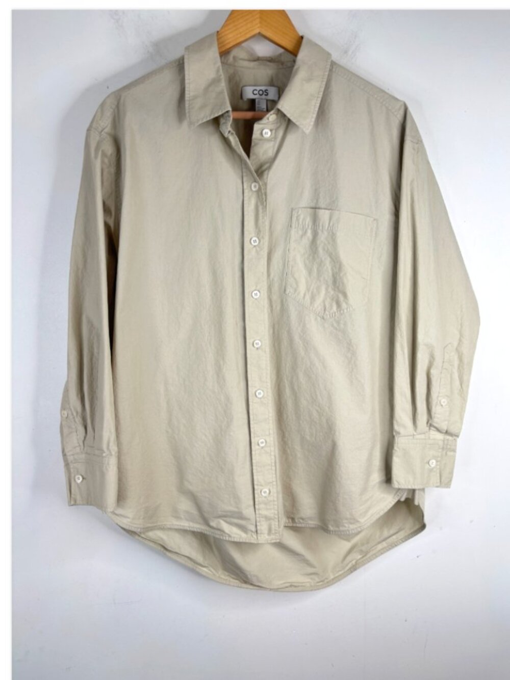 COS Beige Button Down Shirt 6 100% Cotton Oversized Boxy Minimalist Neutral